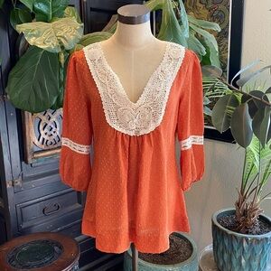 Buckle Crochet Swiss Dot Peasant Top